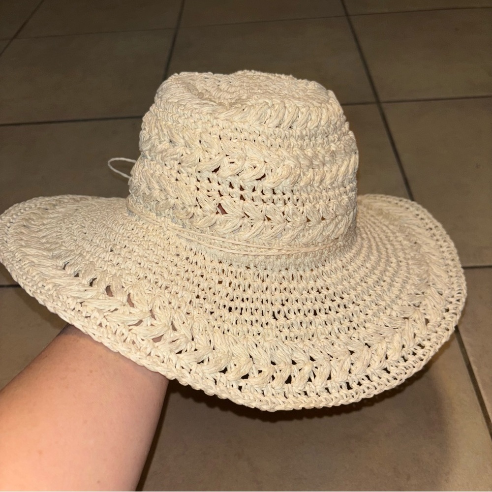 Scala Pronto 100% Toyo Crochet Straw Floppy Sun Hat